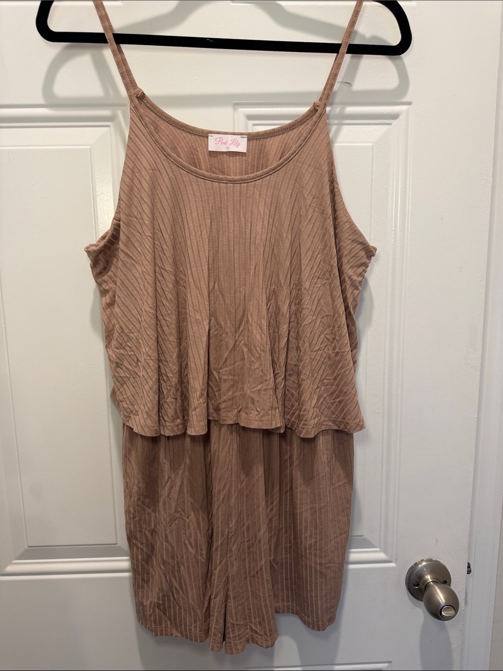 Pink Lily Nude Tan Ribbed Layered Romper